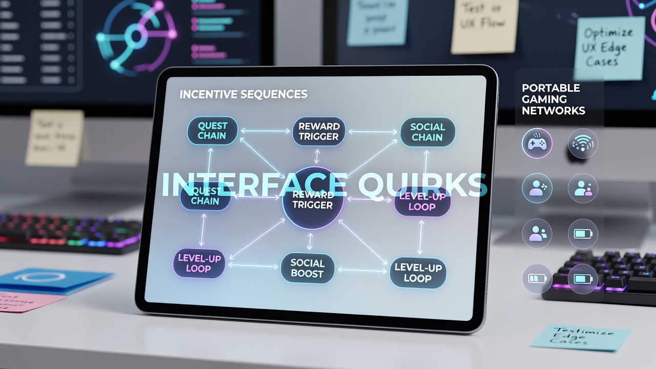 Close-up of portable device displaying layered incentive notifications and game progression elements
