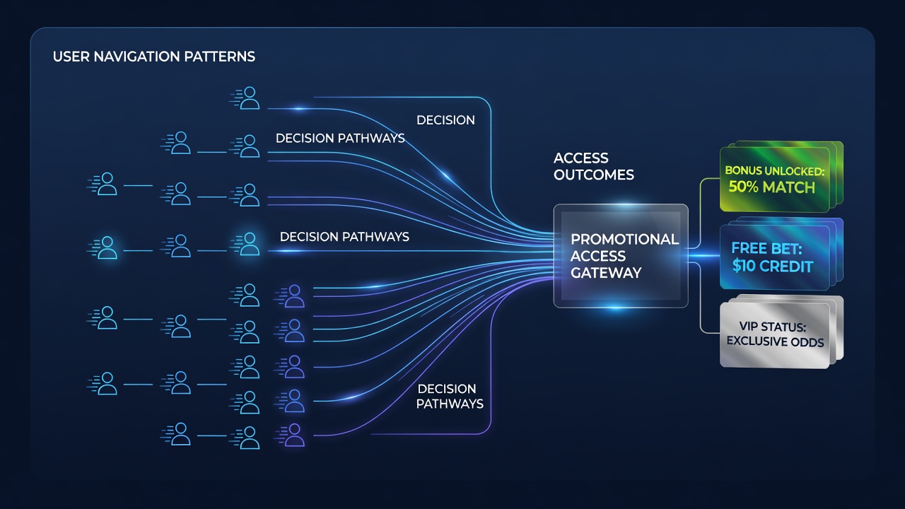 Detailed view of mobile app navigation flow with highlighted paths leading to different promotional sections